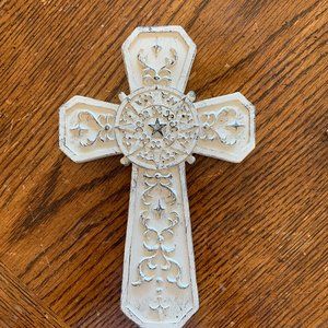 Celtic cross wall hanging, white distressed, 8" X 5"